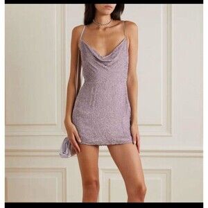 Retrofete Jill Draped Sequin Chiffon Mini Dress Dusty Lilac Size Small New